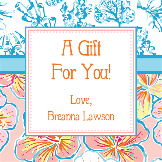 Coral and Hibiscus Square Gift Stickers
